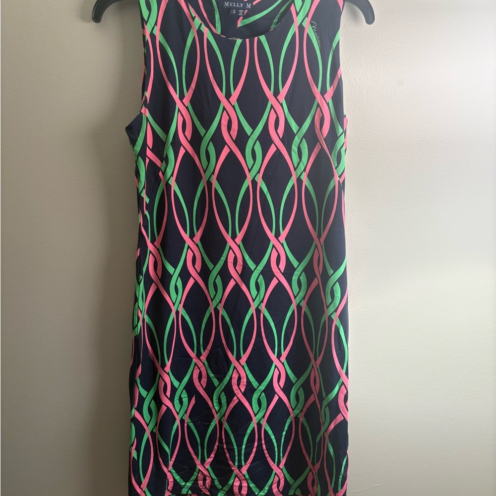 Melly M Sleeveless Dress with Pink and Green Design - Small